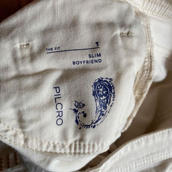 Anthropologie Pilcro Ivory/Cream Slim Boyfriend Tall Jeans With Colorful Embroid - Picture 11 of 16